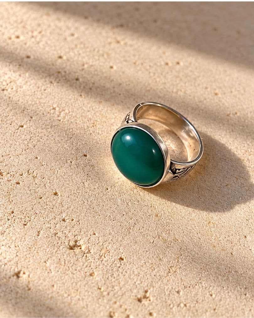 Bague Touareg Ovale en Argent et Onyx Vert