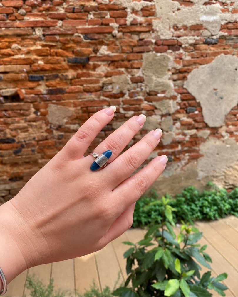 Bague Touareg Rectangulaire Argent et Onyx bleu