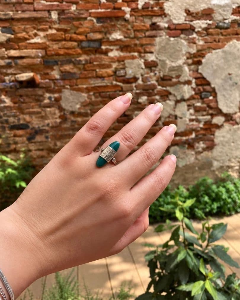 Bague Touareg Rectangulaire Argent et Onyx bleu