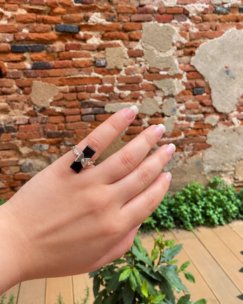 Bague Touareg Rectangulaire Argent et Onyx Noir