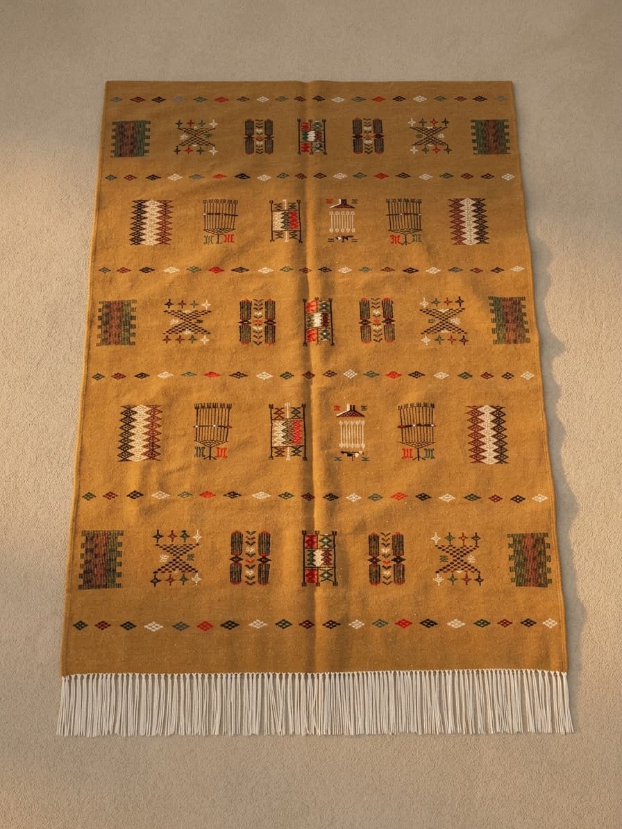 Grand tapis amazigh en ocre