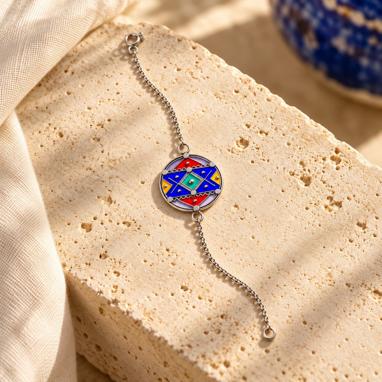 Gourmette kabyle en argent 925 et émail