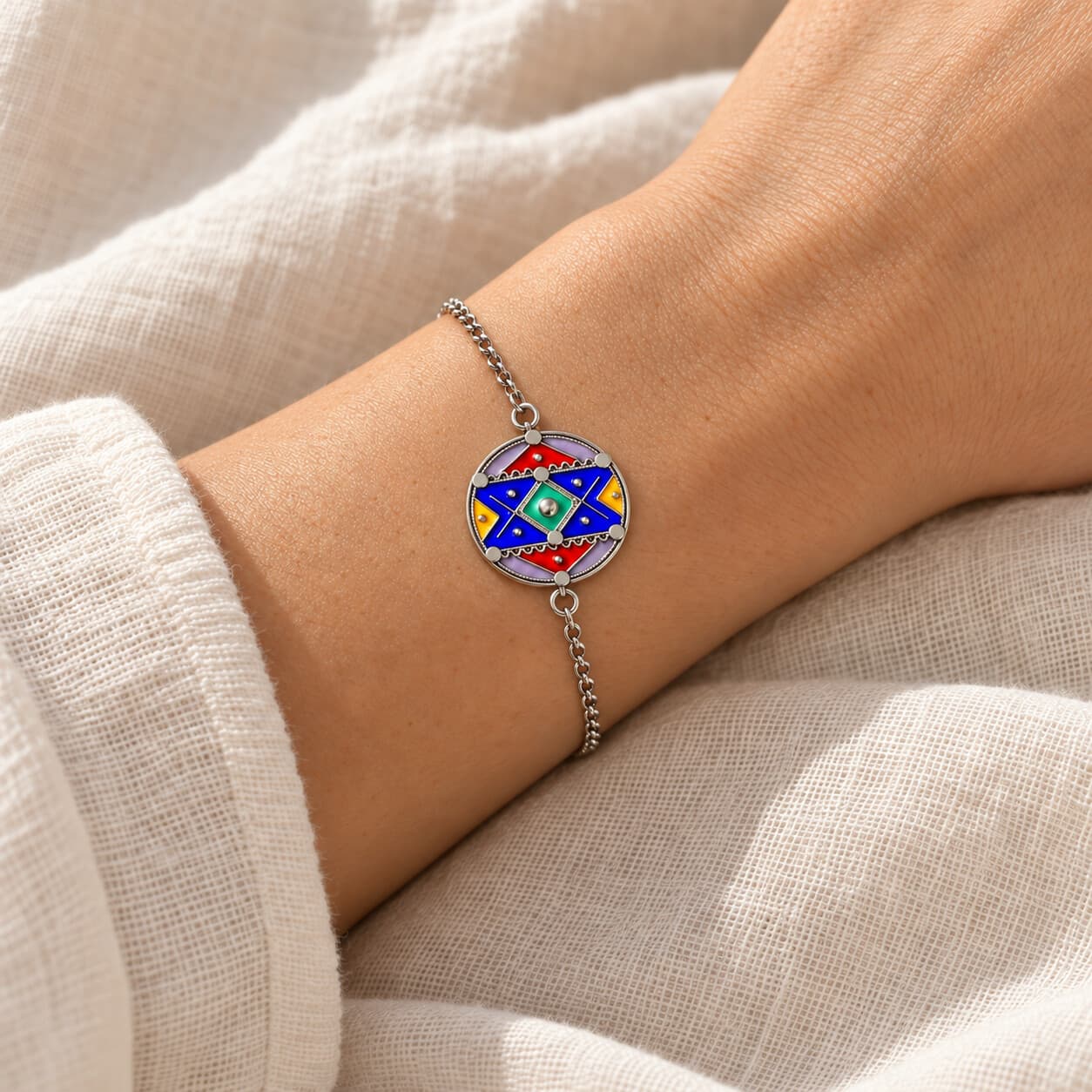 Gourmette kabyle en argent 925 et émail